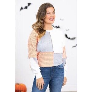 Women’s Multicolor Exposed Seam Colorblock Oversized Knit Long Sleeve Top